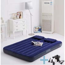 INTEX 인텍스 에어매트( 광폭싱글 ) + 자동펌프, 다우니 에어매트( 광폭싱글 ) + 가정용펌프