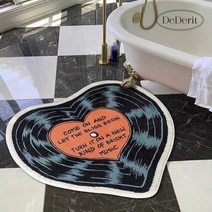 데데리트 빈티지 레트로 하트 LP 모양 대형 침실 사계절 물세탁 워셔블 러그 발매트 주방 매트