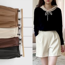 인조가죽 밴딩 핀턱 반바지 DK