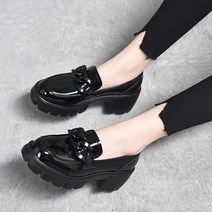 Z3JC 여성화 봄 송편 바닥 통굽 단화 머리띠 소 에나멜 통굽 체인 로퍼