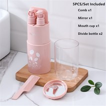 여행 워시 세트 휴대용 세면 용품 파티션 보관 상자 세척 컵 세트 휴대용 병 칫솔 치약 주최자 선물, Pink 5 PCS Set