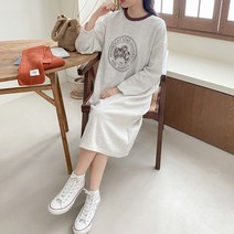 빅걸스토리 여성 빅사이즈 유니버시티 기모 캐주얼 루즈핏 겨울 이지룩 원피스