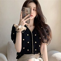 데이데이 도트폼 반팔 가디건