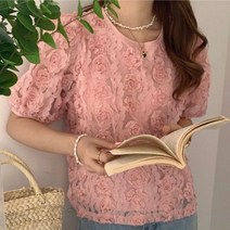 겟잇미 라운드 플라워 러블리 레이스 퍼프 블라우스