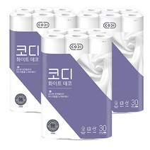 코디 화이트데코 25m 3겹 30롤X3팩 천연펄프 무형광, 코디 화이트데코 25m 3겹 30롤X3팩(90롤)