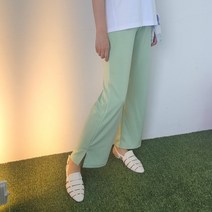 세미 부츠컷 스판 밴딩 고무줄 9부 민트 슬랙스 바지