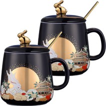 The Forbidden City Cultural 금계부월 세라믹 머그컵 세트 350ml, 2개, Blue + Gold