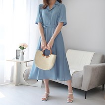 데일리앤 비비아 여름 카라 플레어 벨트 롱 셔츠원피스