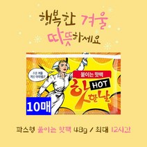 [핫한날 핫팩 10개 세트] 파스형 붙이는 핫팩 포켓형 흔드는 핫팩 발핫팩 허리 어깨 깔창 핫팩, 10매, 09.허리찜질용 핫팩 대용량 최대12시간
