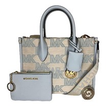 Michael Kors 마이클코어스 Mirella 스몰 쇼퍼 탑 지퍼 백 번들 SM TZ 코인파우치 지갑 후크 (LT 크림 멀티/바닐라 PVC)