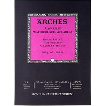 Arches 수채화 패드 29.7 x 42cm(11.7 x 16.5인치) 천연 화이트 100% 면 용지 - 아치 핫 프레스 수채화 용, 한개옵션0