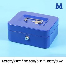 개인비밀금고 미니지문 금속 안전 상자 현금 주최자 휴대용 금전 등록기 돈 서랍 키 암호 귀여운 돼지 저금, 22 m blue  key