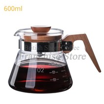 드립주전자 메이커 400ml600ml 나무 핸드 퍼 부어 유리 범위 서버 유리 brewer clear, 600ml 커피 포트, 600ml