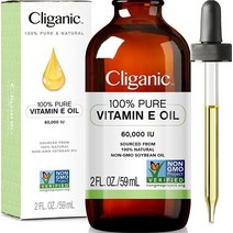 Cliganic 스킨 모발 얼굴용 100% 순수 비타민E 오일 - 60000IU, 2 Fl Oz (1개)