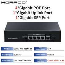 네트워크 HORACO POE 스위치 8 포트 10/100Mbps 적응형 IEEE 802.3af/at Watchdog 4 5 6 10 RJ45 IP 카메, 05 ZX902-AFG-411NS-65