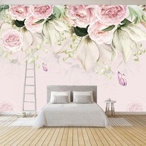 사용자 정의 벽화 보라색 백합 투명 한 꽃 현대 패션 3D 거실 TV 배경 벽 천으로 벽지, 1 square meter, Creamy-white