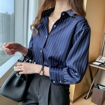 Yanda 여성 스트라이프 칠부 셔츠 블라우스 캐쥬얼