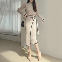 러블리아미에 / 아미에 / 여성 라인 삥줄 골지 랩 니트 원피스 2color