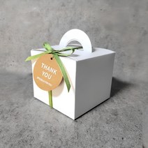소소한 하루 답례용 땡큐 화이트 손잡이 상자 + 리본+택 10set