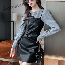 [Anteater]여성 가을겨울 슬림핏 가죽 원피스+ 티셔츠 세트 xin130LA8