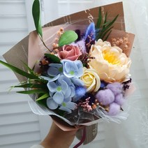 인스피엘 3color 비누꽃 작약 프리저브드 혼합 꽃다발, 화이트