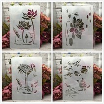 스텐실기계 타투 4개/대 29cm A4 연꽃 물고기 거북이 저격 DIY 겹쳐 스텐실 페인팅 스크랩북 색소 엠보싱, 한개옵션1, 한개옵션0