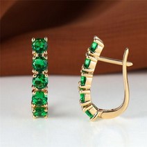 여성 귀걸이 데일리 쥬얼리 럭셔리 크리스탈 라운드 스톤 단일 행 녹색 지르콘 후프 Boho 골드 컬러 웨딩 선물