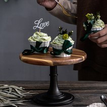 오토데코 유럽식 웨딩 케이크 진열대 디저트 테이블 선반 접시 트레이 아카시아원목, 1개, 원목 케이크 스탠드:소