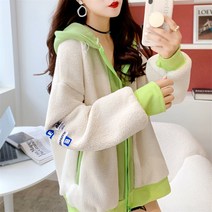 스타일아유 여성 따뜻한 컬러배색 털 후드집업 뽀글이 맨투맨