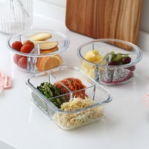 글라스듀 내열유리 3칸 나눔찬통, 민트, 원형세칸나눔, 1개