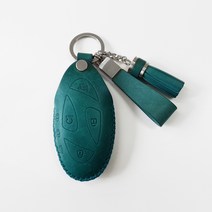 카프트 디 올 뉴 코나 SX2 키케이스 가죽 스마트 키홀더 키링, 블루그린+실버, 단면각인, 테슬추가