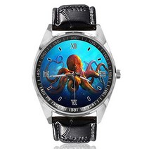 Octopus Sealife Wrist Watch Custom Design Analog Quartz Watches Silver Dial Classic Leather Band Wo