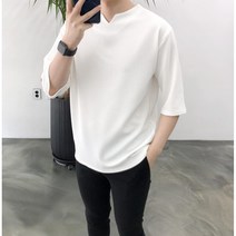여름 모던 루즈핏 브이넥 트임 남자 7부 쿨 티셔츠