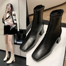 동남아 패션 쇼트부츠 가을과 겨울 새로운 한국 여성 마틴 부츠 스퀘어 헤드 두꺼운 힐 캐주얼 가죽 부츠