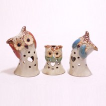 하나샵 눈입귀 가족부엉이 캔들홀더 3p 세트 2863, 베이지