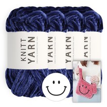 [진텍스] 허니 벨벳 뜨개실 (100g) x 4볼+ 스마일 봉다리백 도안 + 스마일 재단펠트지, 9_블루