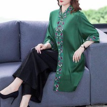 2022 여성 꽃 자 수 긴 스타일 상단 중국 만다린 칼라 셔츠 전통적인 qipao cheongsam 블라우스 레이디