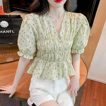 요모조모 1817 크롭 퍼프 프릴 블라우스