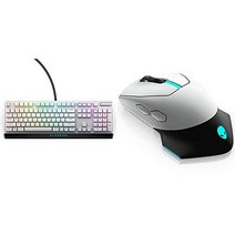 [세트 구입] ALIENWARE 로우 프로파일 게이밍 키보드 기계 CherryMX 적축 영어 배열 AW510K 루나라이트 2년 보증 & ALIENWARE 유선무선 최장 300시간 게이밍 마우스 7 버튼 16000DPI 센서 AW610M 루나라이트 2년 보증