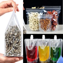 투명 스파우트파우치 음료파우치 지퍼팩 스탠딩지퍼백 주스파우치 쥬스파우치 스탠드지퍼백 주스팩 음료팩 육수보관 일회용파우치 투명지퍼백 커피파우치 스탠딩파우치 음료포장 음료수팩 음료봉투, 주입구1.5cm 500ml(50매)