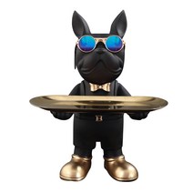 Yumico 인테리어 소품 불독 차키 트레이 열쇠 보관함 북유럽 인테리어 액세서리 다용도 시계 열쇠 현관 트레이 집들이선물, 블랙