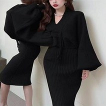 가을 데이트 트위드원피스 돌잔치 하객룩 상견례 추석 미니 드레스 원피스 여성용 긴팔 상의 스웨터 루즈 가디건 코트 단색 슬림핏 세트 겨울 패션
