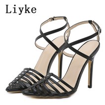 Liyke-펌프스 슬링백 샌들 뾰족한 발가락 버클 스트랩 스틸레토 하이힐 신발 블랙 사이즈 42