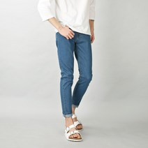 [데님공방] 남자 데일리 스판청바지 중청 사계절 빅사이즈 9부10부 워싱블루 데님팬츠