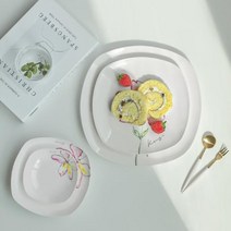 [RA†]감각적인 프린팅 사각쿠프 접시 머그컵 디저트식기 앞접시 브런치 신혼그릇 플레이팅 도자기 레이틸 한식기▨_ea, Ж 플레나 사각쿠프 6.5 2P