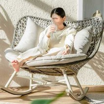 북유럽 등나무 흔들의자 1인 2인용 라탄 안락 휴식, 1인용 - 다크 그린