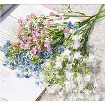 조화 꽃 부케 꽃다발 셀프웨딩 실크플라워 해바라기 튤립 장미 국화 화분, 안개꽃조화 핑크