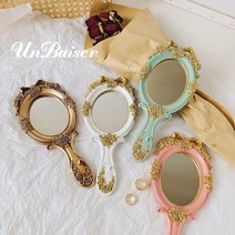 UNBAISER 빈티지 엔틱 마블 휴대용 공주 손거울 4color, 핑크