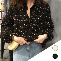 여리여리한 루즈핏 플로럴 쉬폰 블라우스 구김없는 벌룬 소매