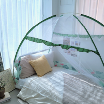 접이식 원 터치 바닥 있는 모기 장 튼튼한 텐트 형 2 3 4 인 용 퀸 킹 사이즈 침대 패밀리 가족, B(푸르른 숲속의 홍학)